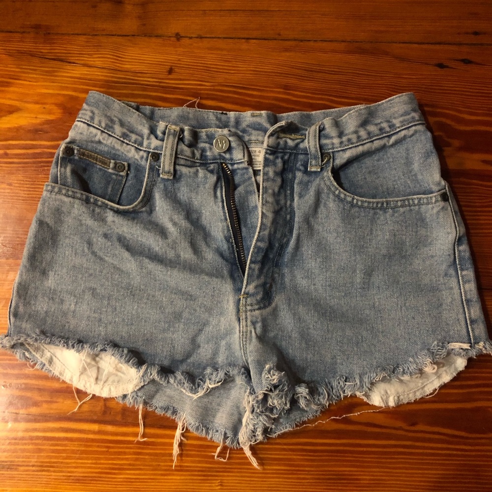 Distressed jean shorts